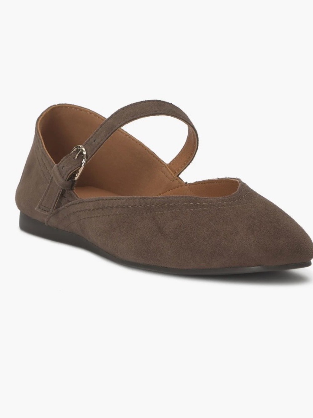 Lucky Brand Cappuccino Albajane Genuine Suede Mary Jane Buckle Flats Dark Brown